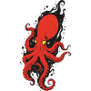 Red octopus with yellow eyes 