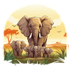Herd of elephants in sunset