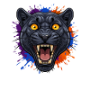 Schwarzer Pantherkopf mit Farbklecks