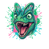 Green Dino Head with Neon Splash