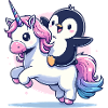 Pinguin reitet Einhorn