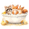 Cute Forest Animals Bathing Illustration