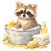 Cute raccoon bathing illustration