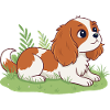 Chiot Cavalier sur herbe joyeuse