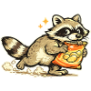 Raccoon with snack bag cartoon