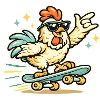 Sunglasses hen on skateboard