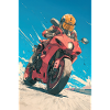 Crimson Moto Rider on Blue Sky