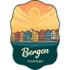 Bergen Bryggen Retro Sunset Travel Badge