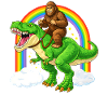 Bigfoot chevauchant un T-Rex Dinosaur Rainbow