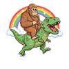 Bigfoot Riding T-Rex Dinosaur Rainbow