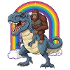 Bigfoot Riding T-Rex Dinosaur Rainbow