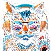 Neon DJ cat with headphones