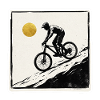 Mountainbiker Holzschnitt Goldene Sonne
