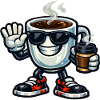 Kaffee-Maskottchen mit Sonnenbrille