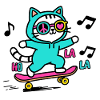 Neon skater cat on skateboard