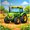 Fröhlicher Grüner Traktor auf Feld