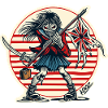 Fanciulla Samurai Ribelle con Bandiera Strappata