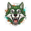 Green wolf with paint splashes