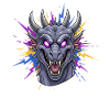 Neon Dragon Head with Paint Splashes