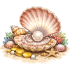 Pearl Shell with Treasure Illustration