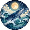 Blauwal unter Vollmond Illustration