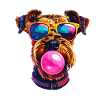 Airedale Terrier med bubbelgumsolglasögon