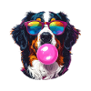 Bunter Berner Sennenhun mit Bubblegum-Sonnenbrille