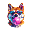 Akita Inu with bubblegum sunglasses
