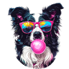 Border collie med solglasögon och tuggummi