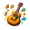 Bunte Gitarre mit Musiknoten