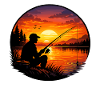 Retro Sunset Angler Silhouette