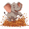 Cheerful elephant in autumn leaves