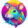 Psychedelic Neon Rat with Flowers