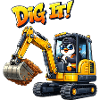 Pingüino Adorable Dibujo Animado Excavadora Conductora Operadora de maquinaria de construcción