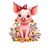 Sweet Pig with Bow and Flowers Piglet