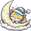 Moon cat dreaming on starry moon