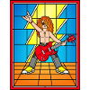 Buntglas-Rocker mit roter Gitarre