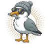 Moin seagull bird with cap and fish in mouth seagulls