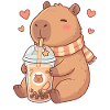 Cozy Kawaii Capybara Sips Boba Tea