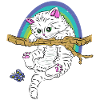 Cat on branch plays with butterfly