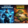 Digitaler Tech-Kämpfer oder träger Dino