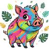 Rainbow Pig with Autumn Leaves