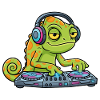 Chameleon DJ Turntables Music Mascot Cartoon