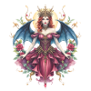 Gothic winged queen among roses