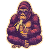 Gorilla with sunglasses eating banana