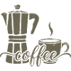 Coffee maker and cup of coffee