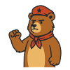 Awake bear with red scarf