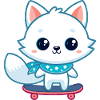 White fox on blue skateboard
