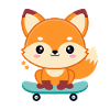 Renard sur skateboard joyeux