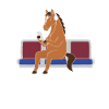 Pferd mit Kopfhörern in U-Bahn